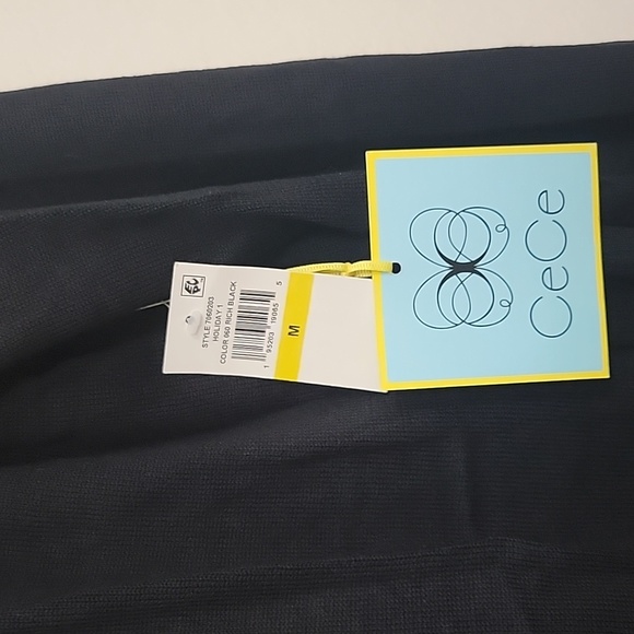 NWT CeCe Women's Rhinestone Collar Bow Neck Cotton Blend Black Sweater - Picture 7 of 10